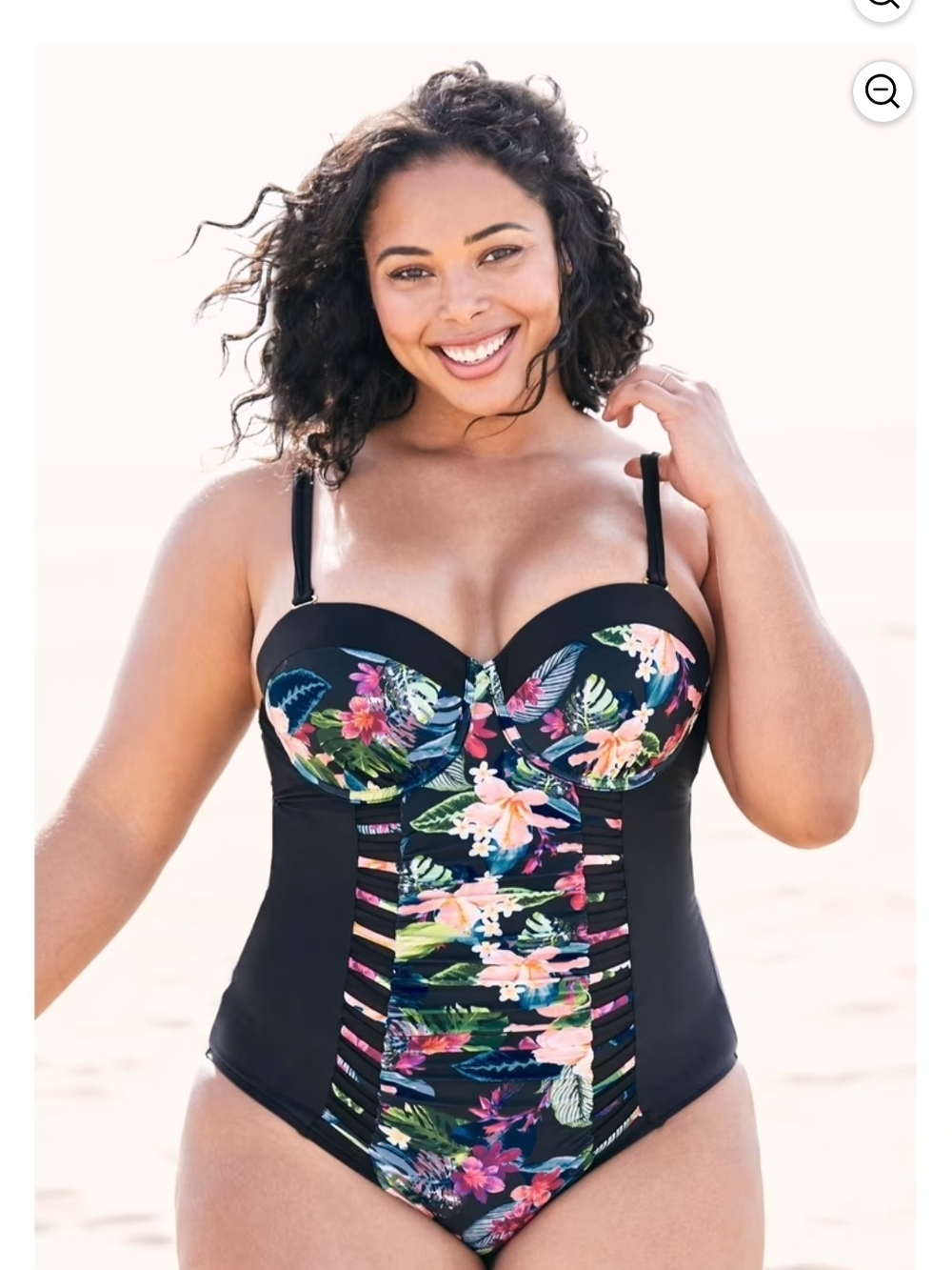Black Bold Floral Underwire Rouched One-Piece Swimsuit - Plus Size 22 NWT